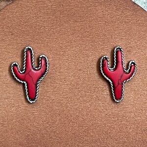 Red Saguaro Cactus Stud Earrings